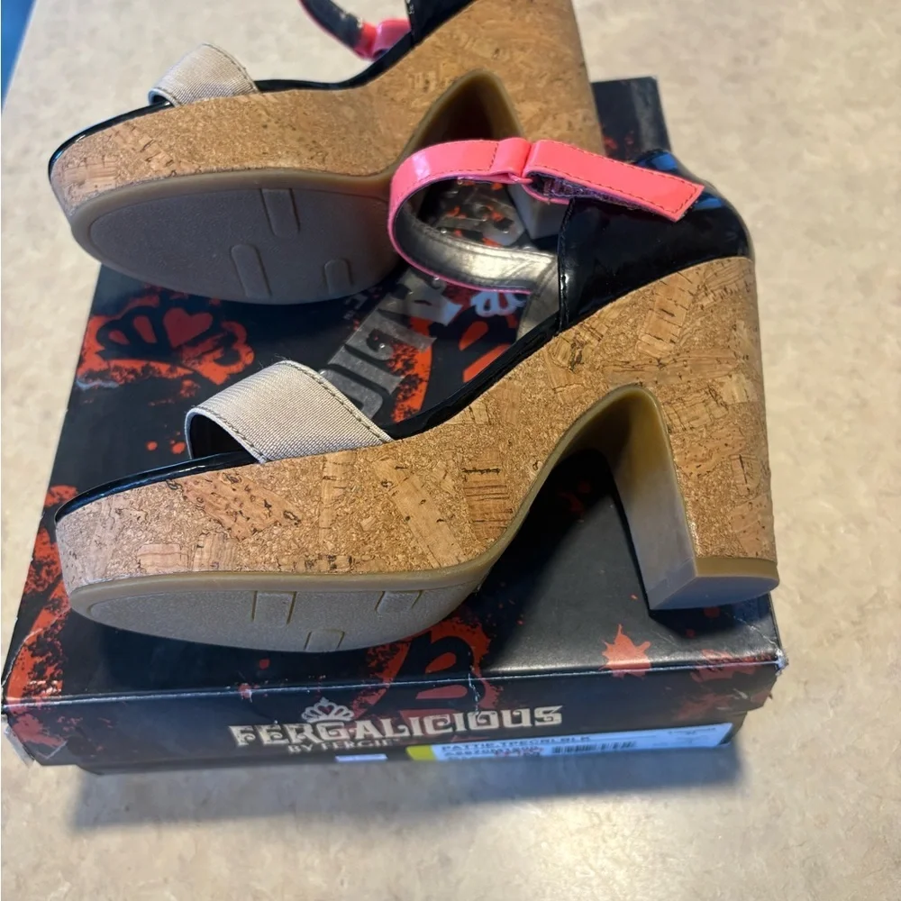 Fergalicious Black and Pink Platform Shoes with Modern Straps